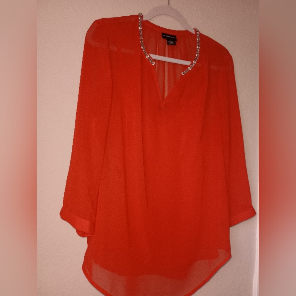 Liz Claiborne Red Embellished Women's Top size L - Picture 3 of 10